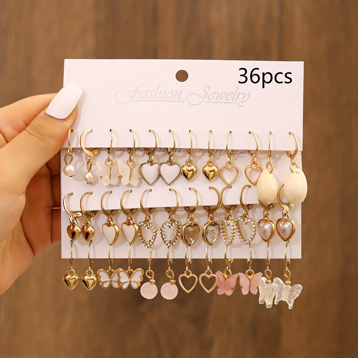 E-shop 36-teiliges Niedliches Rosa Damen Ohrring-Set mit Herz, Schmetterling anderen Designs, Exquisites Geschenk, Leichte Quasten-Ohrringe, für den ,