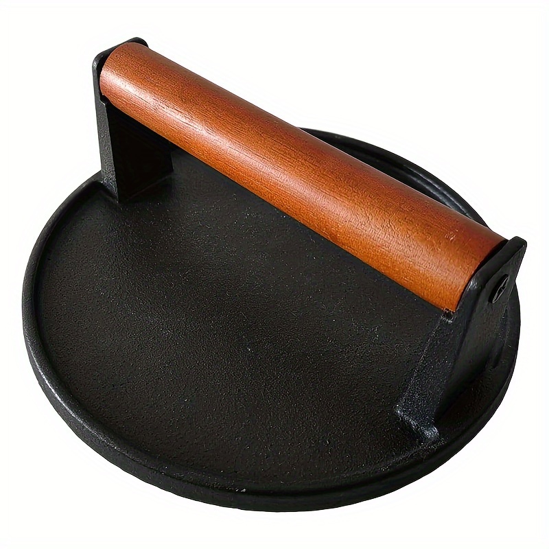 

Round Burger Press, Heavy Duty Cast Iron Press Steak With Wood Handle For Blackstone Griddle