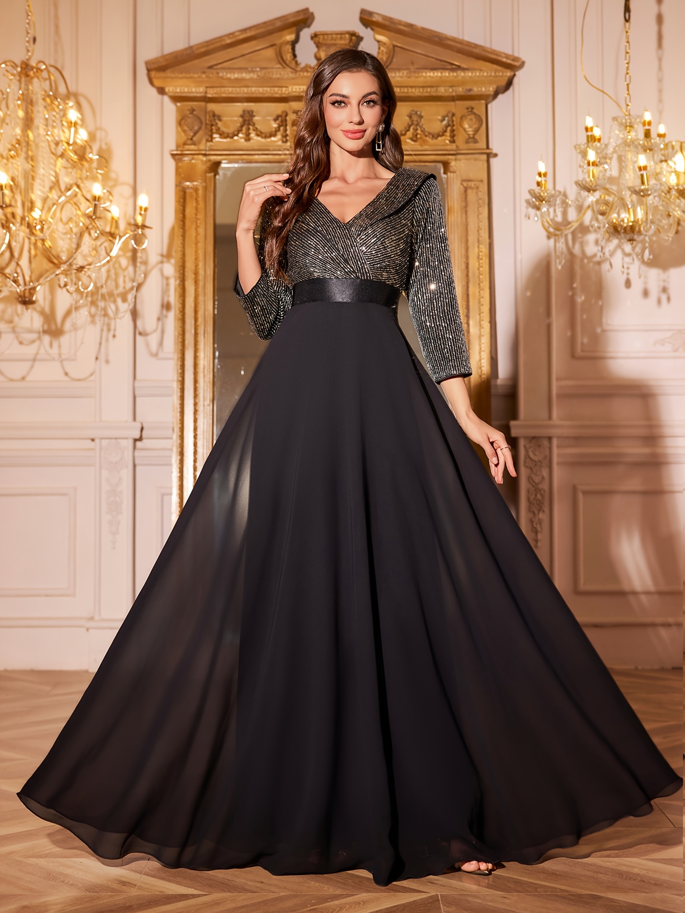 sachin and babi light blue dress Graceful Asymmetric A-Line Pleated Empire Waist Chiffon Dresses V Neck