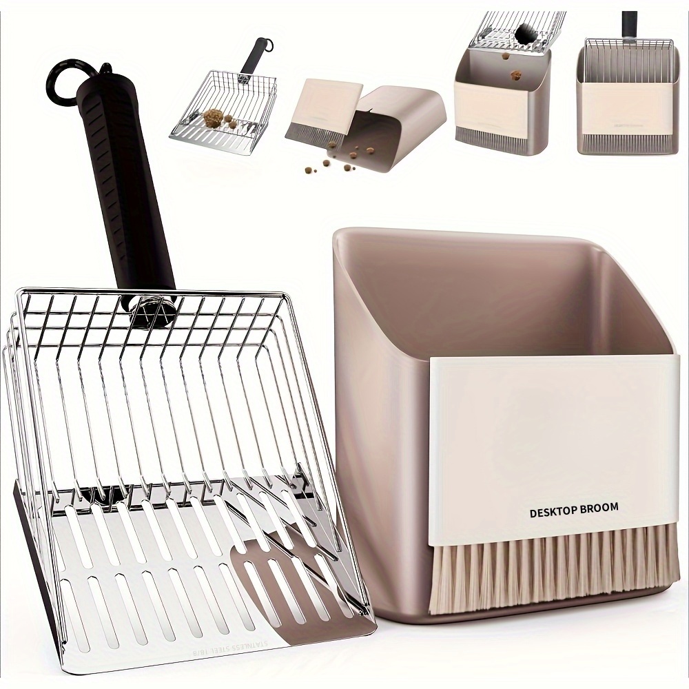 Cat Set, Metal Includes A Portable Small Broom And Dustpan Set, Heavy-duty , With Coarse And Fine Mesh, Quick Sifting And Easy-to-clean