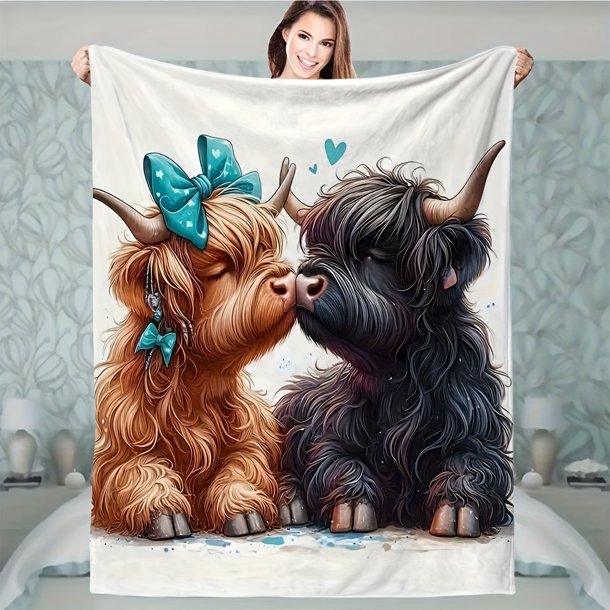 

1pc Digital 3d Adorable Highland Cows Print Blanket, Contemporary Style, Perfect Gift For , For Sofa, Room Decor, Camping, Beach, Parties, Ideal For Office