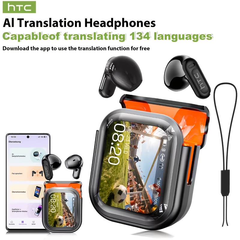 TEMU 1pc Écouteurs de IA HTC NE20 | en de 134 langues, écran , multifonctionnel, fil 6.0 TWS, qualité haute , longue autonomie de batterie, adapté à