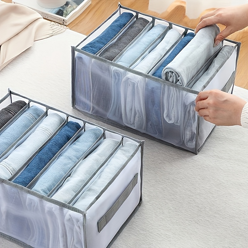 

7-grid Fabric Organizer With Handles, Foldable Clothes Divider, Washable Storage Bins For Jeans, T-shirts, Tops - Closet Organization System