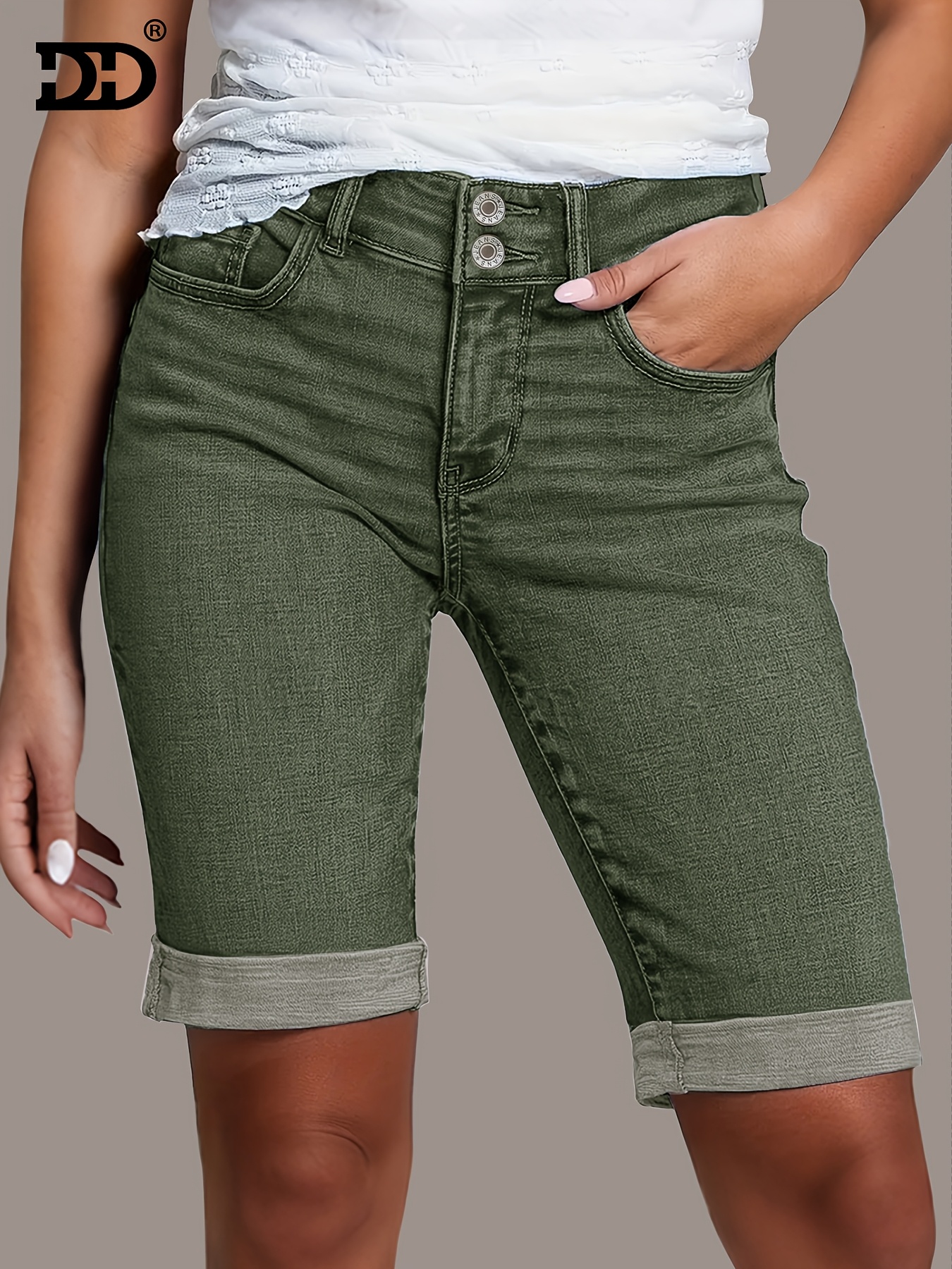 womens 2026 spring summer   denim jeans washed green denim fabric loose shorts with pockets high waisted tummy control   pants street style suitable for work travel and office wear womens casual knee length shorts