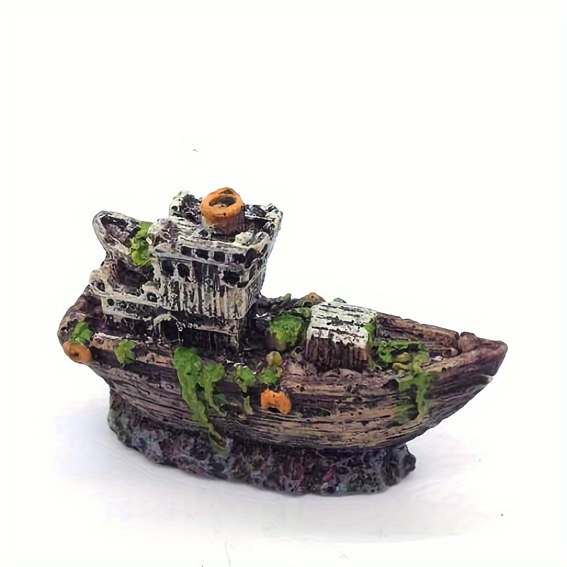 Mini Pirate Ship Aquarium Decoration, Featuring Realistic Details For Fish Tank Additions