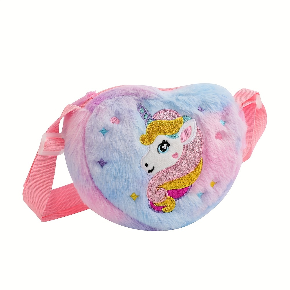 TEMU 1pc Girl's Cute Plush Love Crossbody Bag, Cartoon Unicorn Mobile Phone Bag