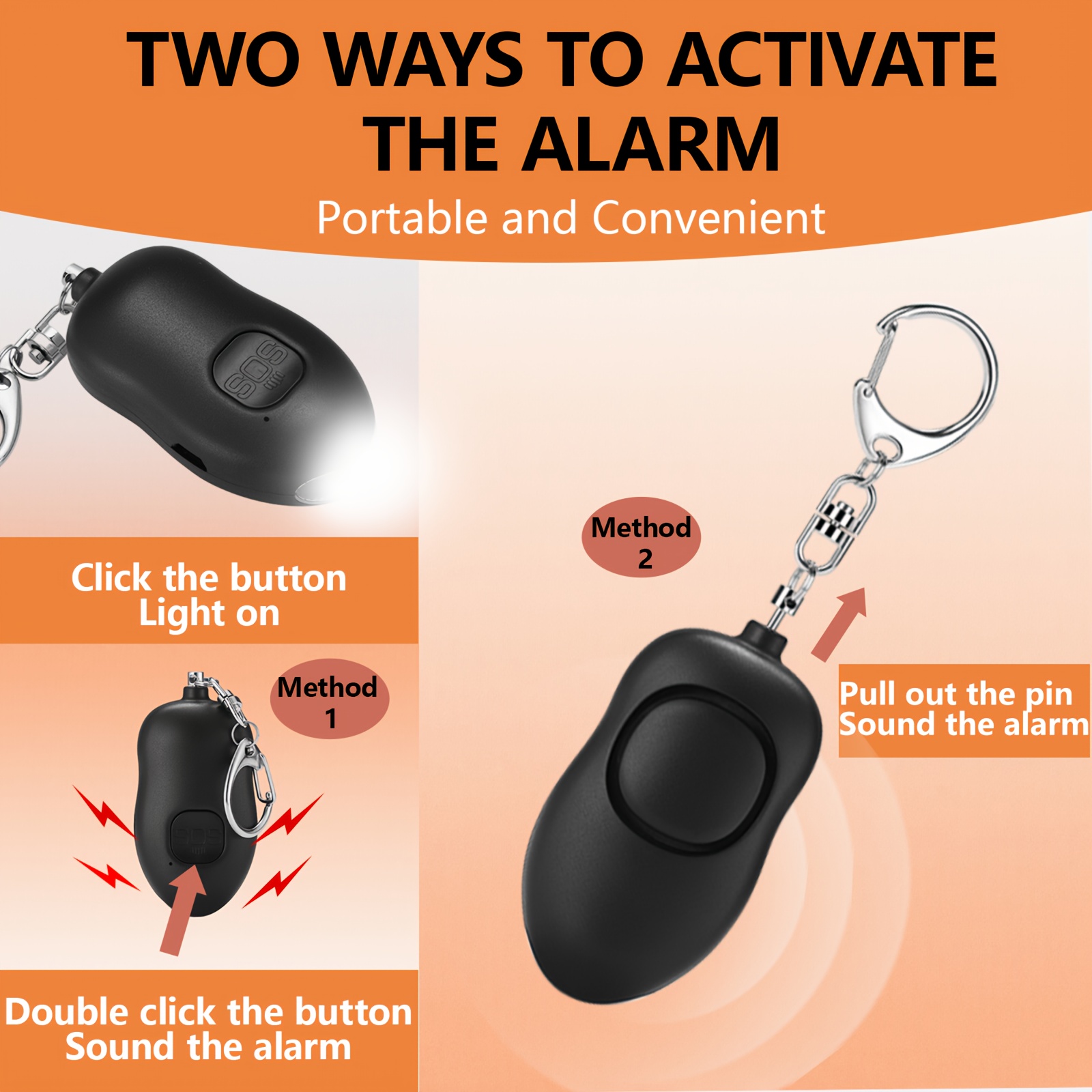 rechargeable personal alarm 130db led light keychain alarm for women and elderly usb charging lithium polymer battery Product details 3