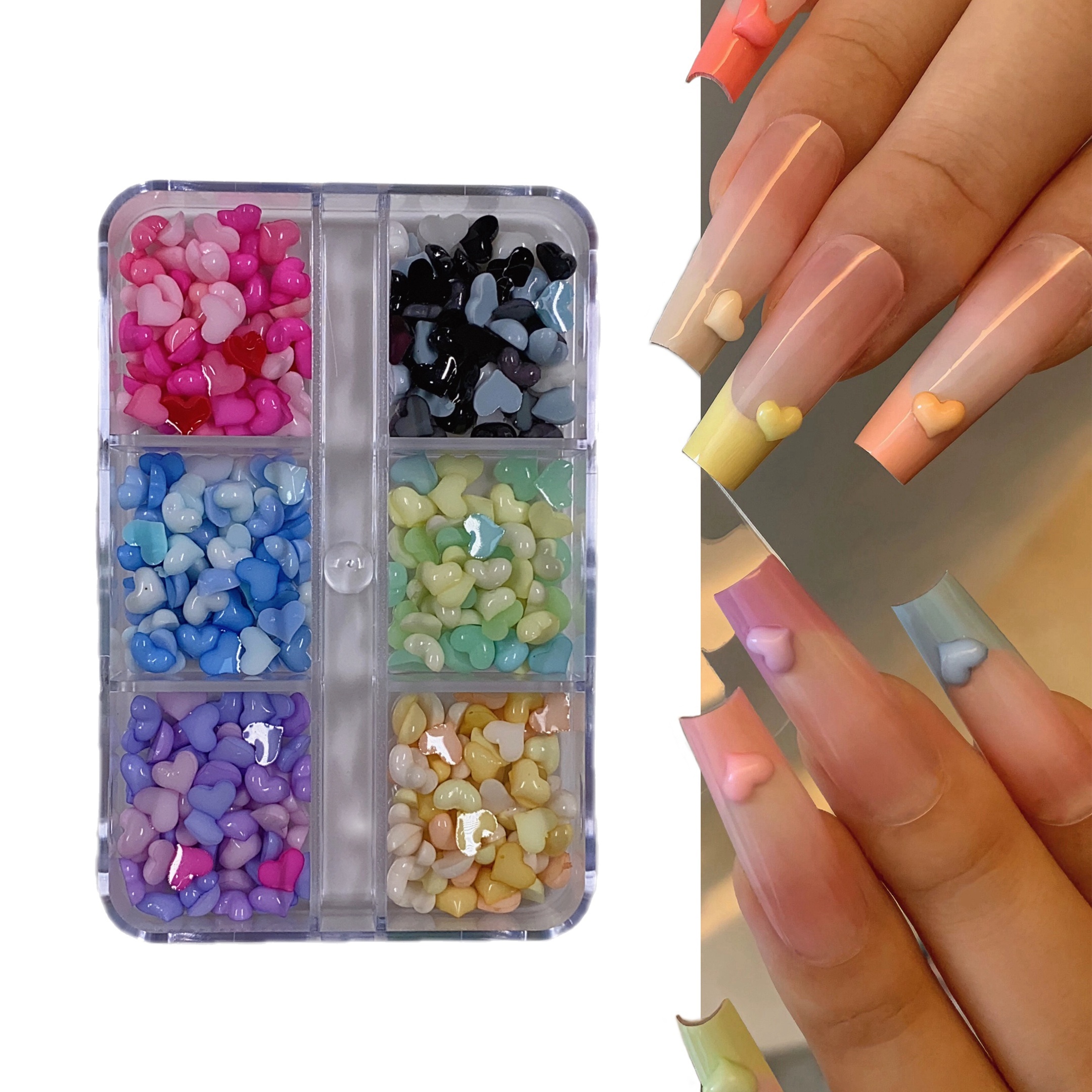 

240pcs 6- Hypoallergenic Macaron Heart-shaped Nail Art Accessories Set - Vibrant And Nail Art Accessories For Fashionable Women And Girls