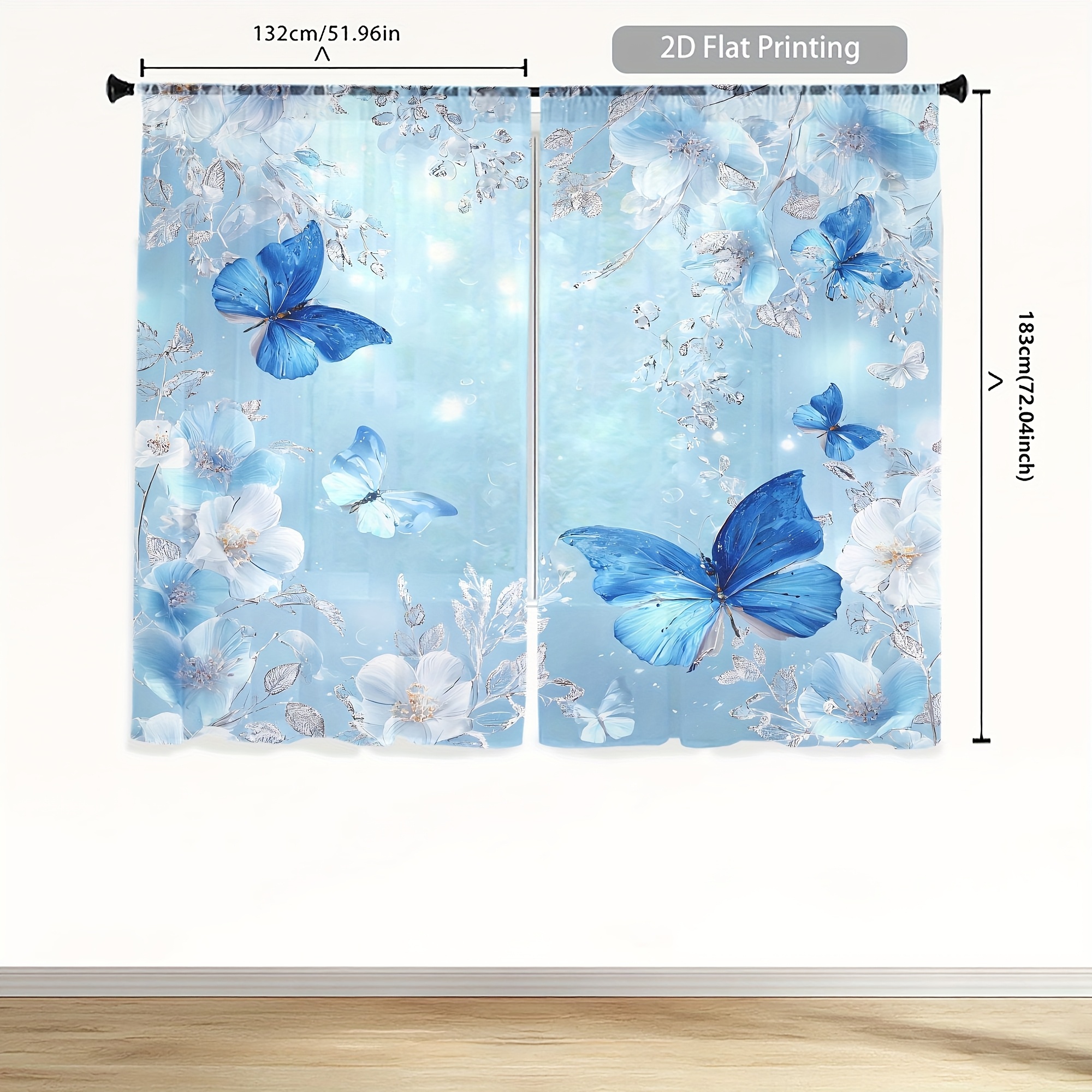 TEMU 2pcs 51.9x94.8in Lily Magnolia Transparent Curtain Series, Romantic , Machine Washable, Polyester Material, Rod , Home Decoration, A Romantic