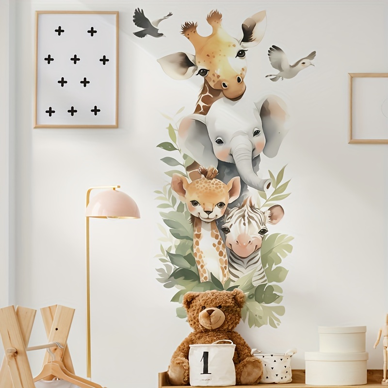 

Adorable Animal Wall Decals - Elephant, Giraffe, Zebra | Waterproof Vinyl Stickers For Bedroom & Door Decor