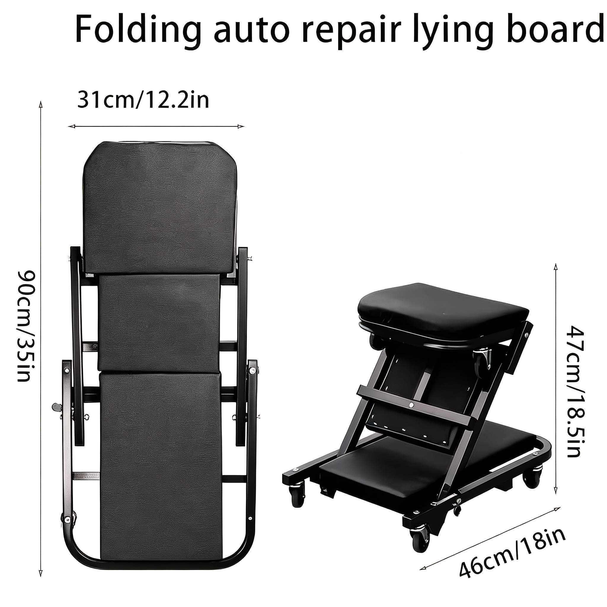 TEMU Outil de ramassage en Z pour réparation automobile 2-en-1, siège inclinable pliable avec 6 roulettes de 2,6 pouces, pour une chaise, roulettes
