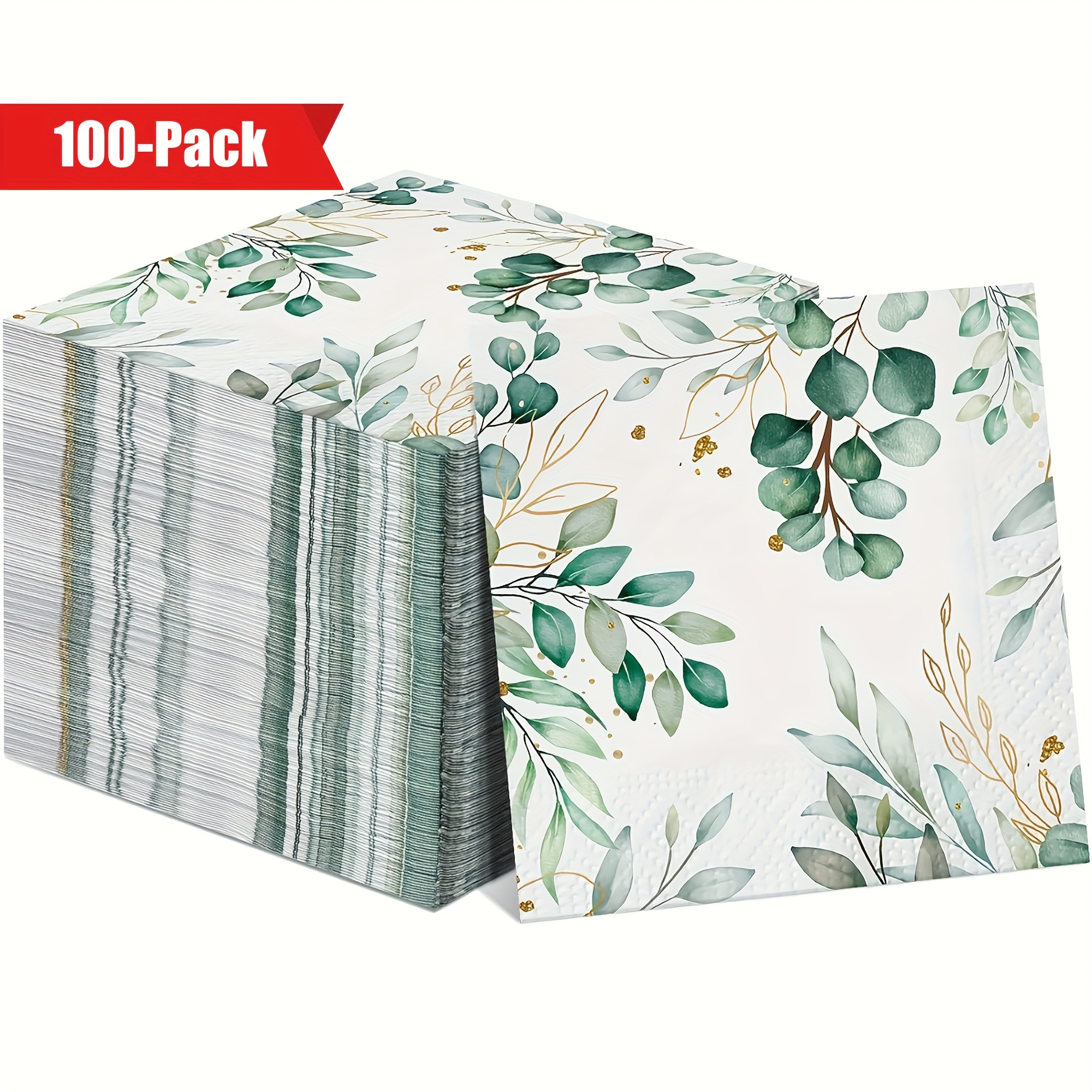 E-shop Ein Set aus 100 Einwegservietten mit einem attraktiven grünen Blatt-Design, hergestellt aus 2-lagiger Pappelfaser, ideal für Hochzeiten, Partys,