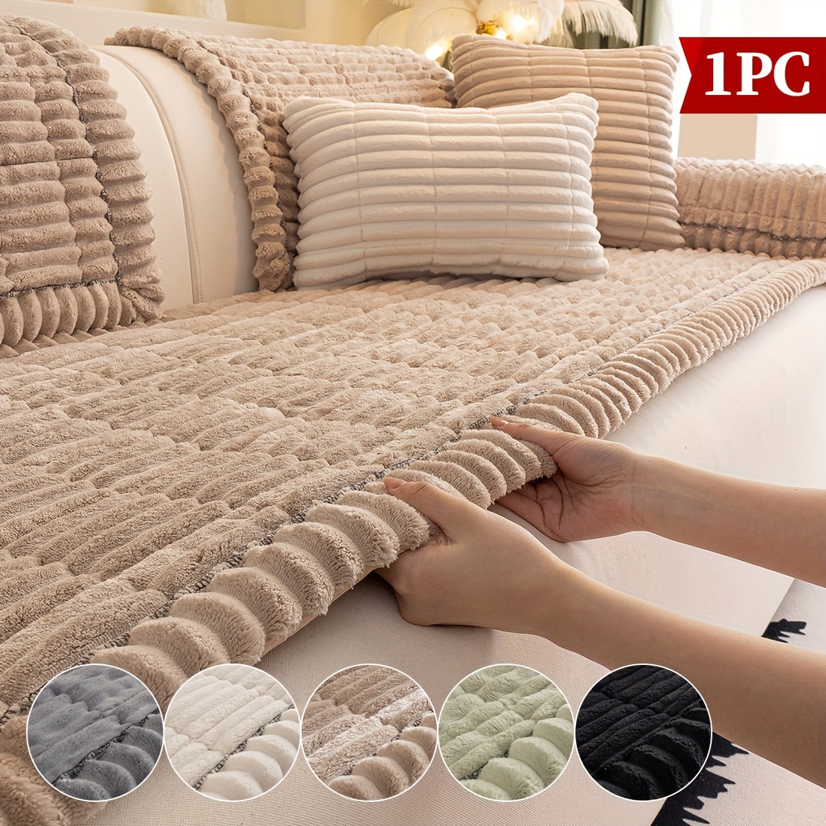 1pc bohemian velvet sofa cushion machine washable pet friendly sofa   season non slip seat pad fits 1 2 3 4 seater couches living room decorative sofa protector