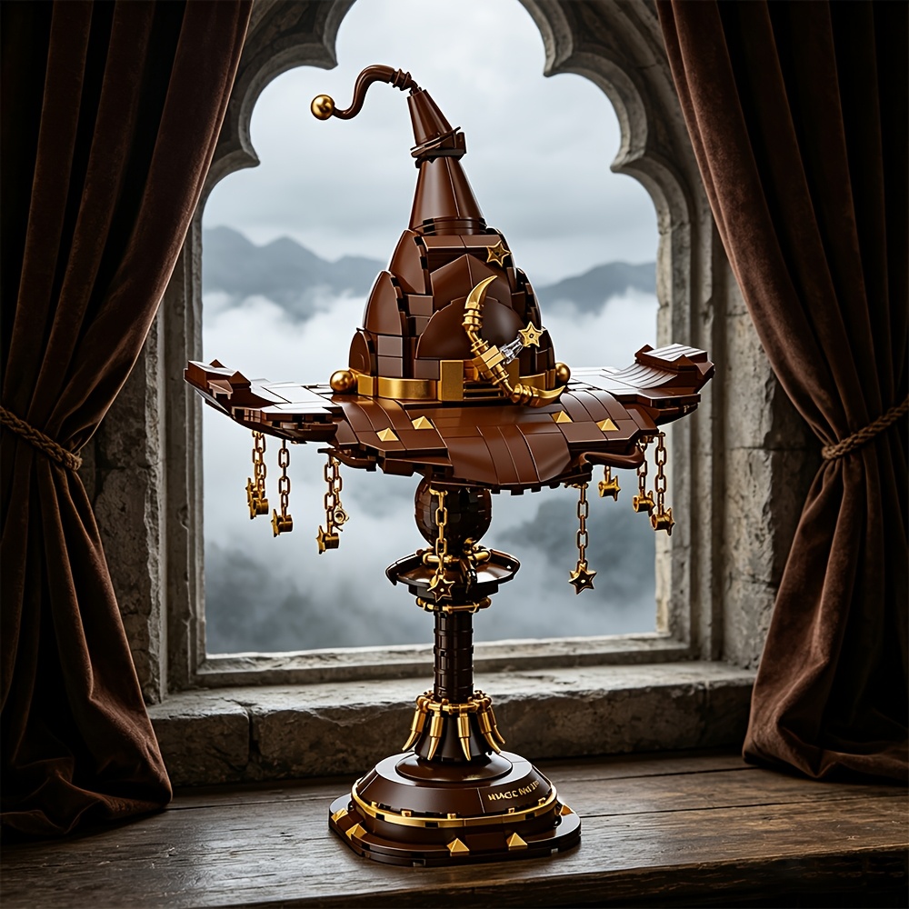 Building Blocks, 698pcs Wizard Hat Retro Table Lamp Building Block Model, Fantasy With Chain Star Ornament, Educational Stem Building Toys, Home Desktop Decoration, Gifts For Boys And Girls Aged 8+