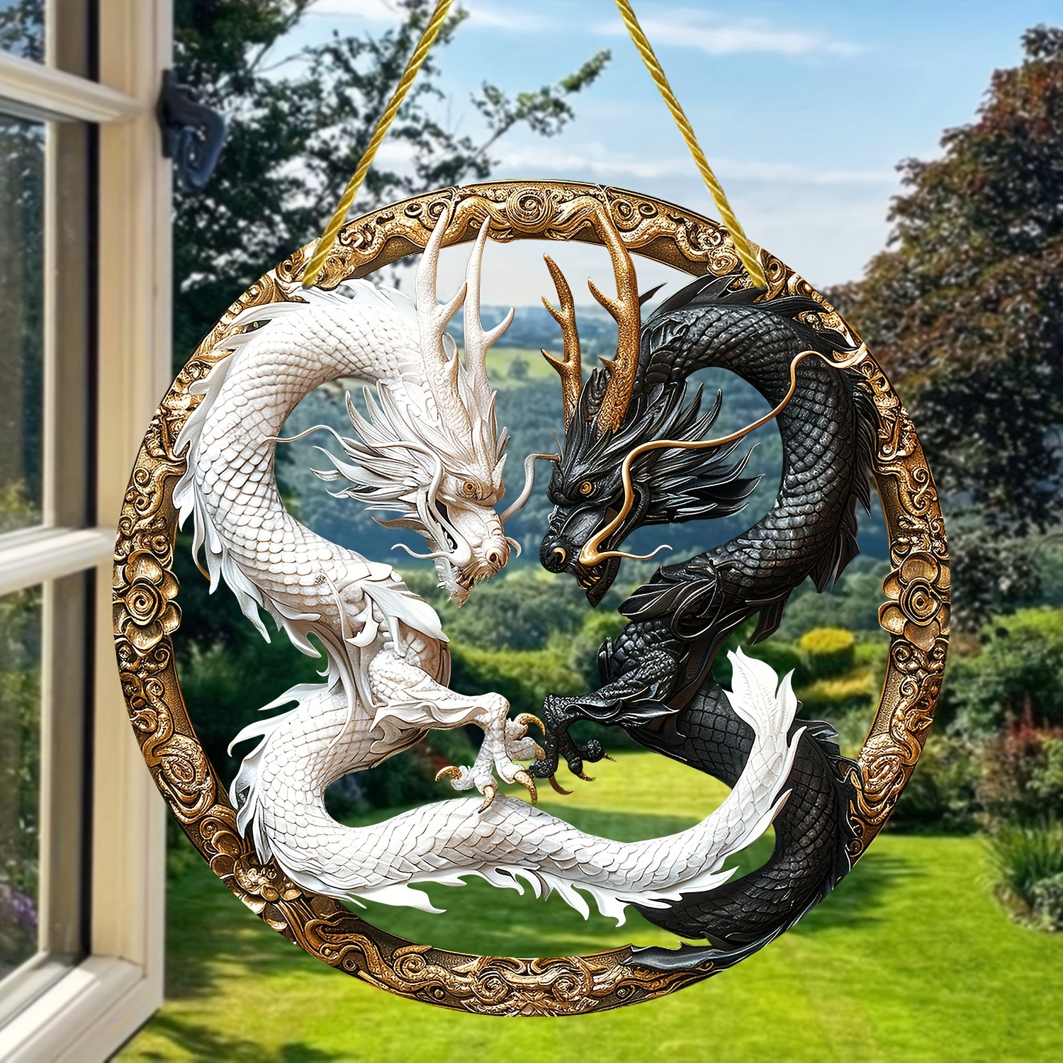 

1pc, Yin-yang Double Dragon Sun Catch, Sun Shade, Window Stain Hanging, Fun Gifts For Family And Friends, Round Acrylic Logo, Wreath Center Enhancement, Garden, Room, Home, Colorful Art Deco (8 "x8" )