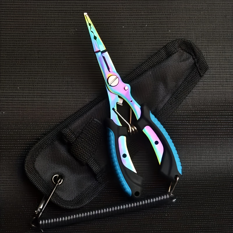 Image of Stainless Steel Fishing Pliers With Bent Nose, Color Titanium Line Cutter And Lead Pressing Anti-slip Handle