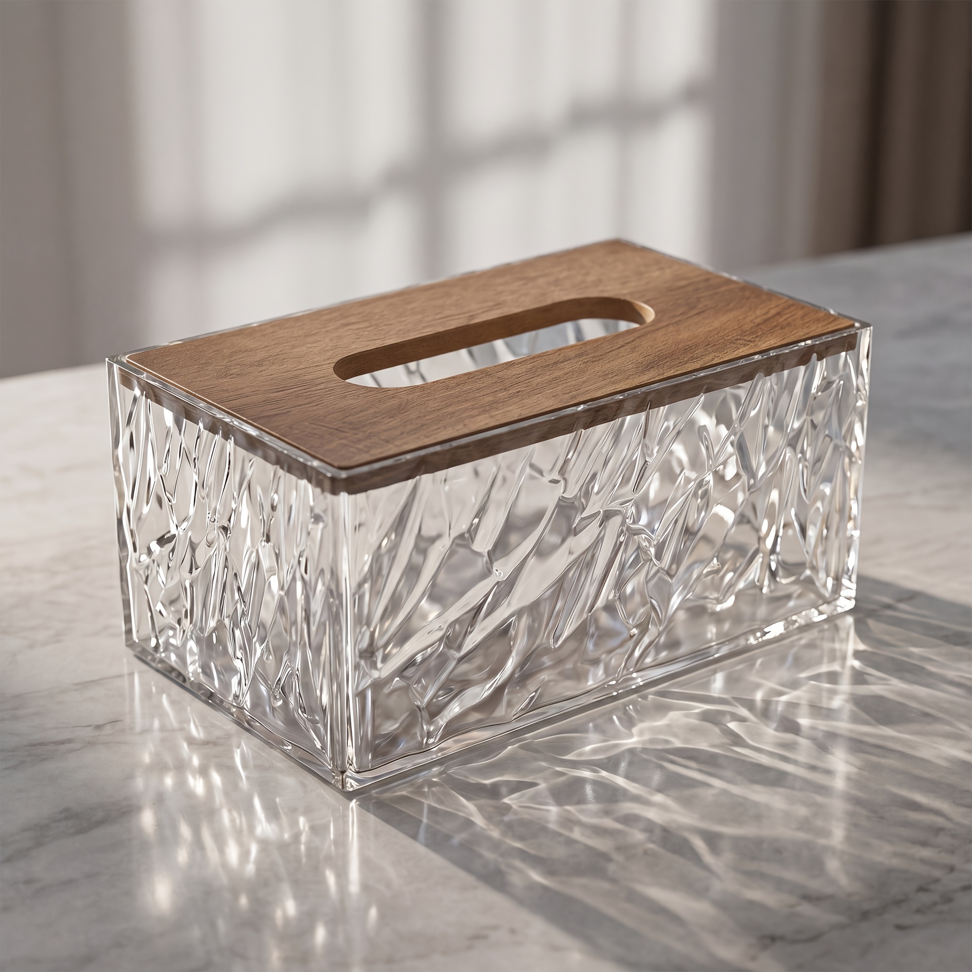 1 crystal texture acrylic tissue box with wooden lid modern minimalist napkin holder   room coffee table desktop tissue storage   bathroom decorative ornament Product details 1