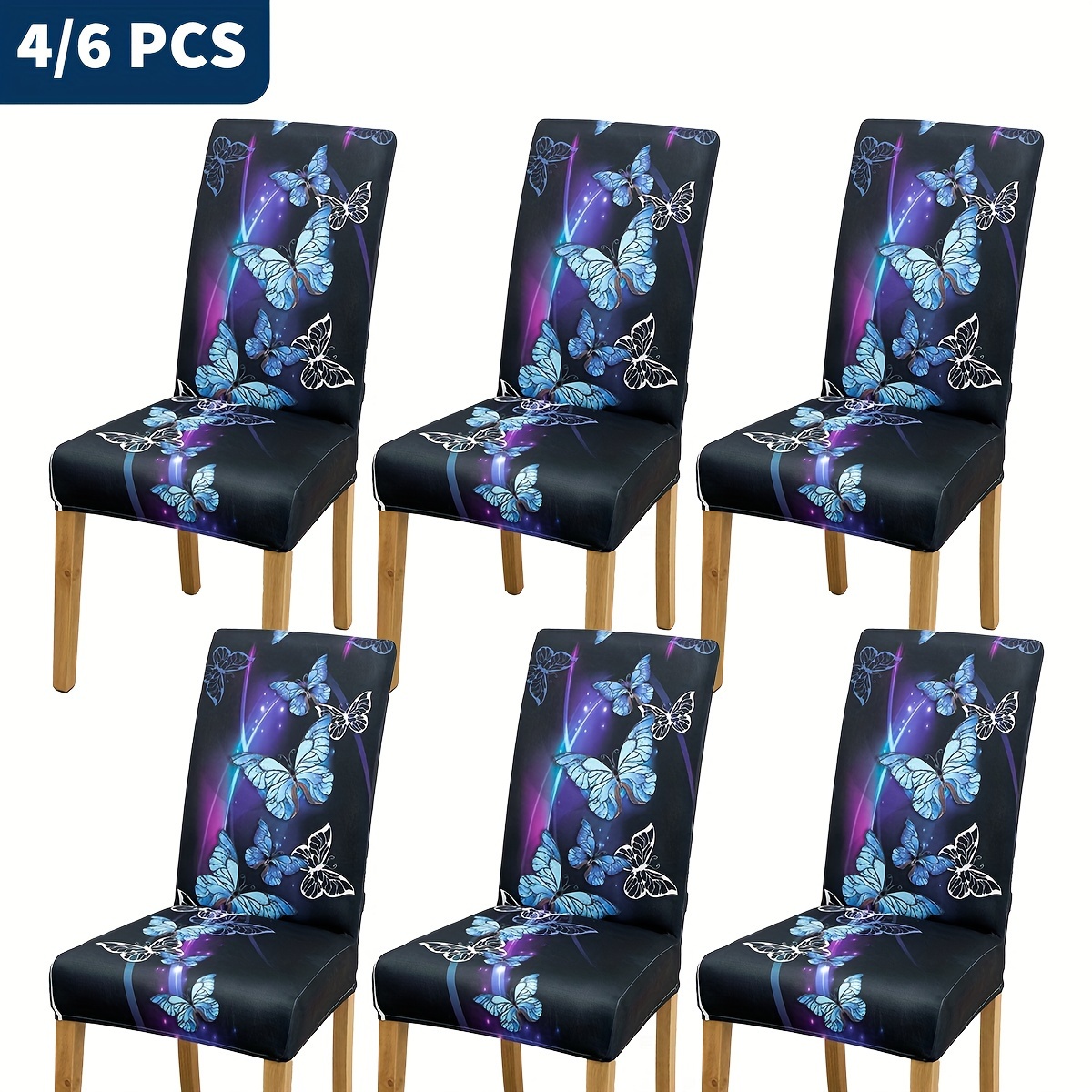 

4/6pcs Butterfly Pattern Chair Slipcovers, Dining Chair Cover, Furniture Protective Cover, For Dining Room Living Room Office Home Decor