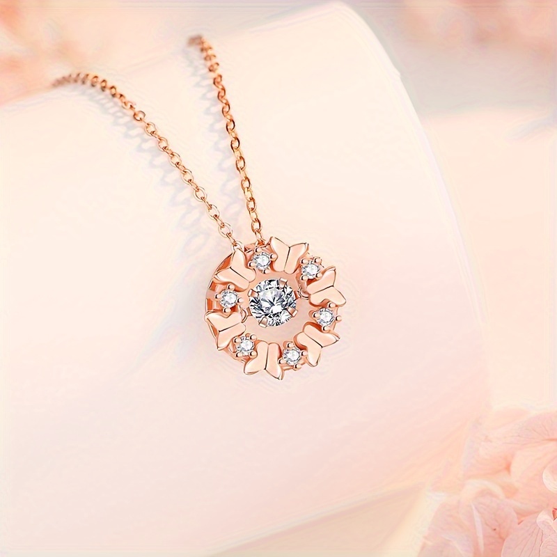 Butterfly Flower Wreath Zirconia Pendant Necklace December Birthstone