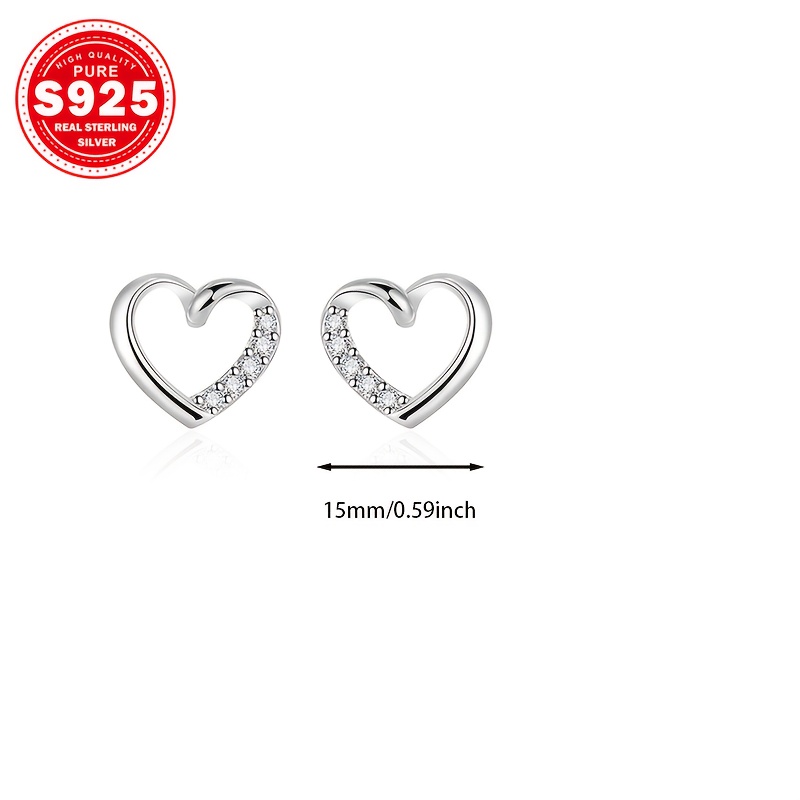 Heart-shaped S925 Silver Stud Earrings with Zirconia