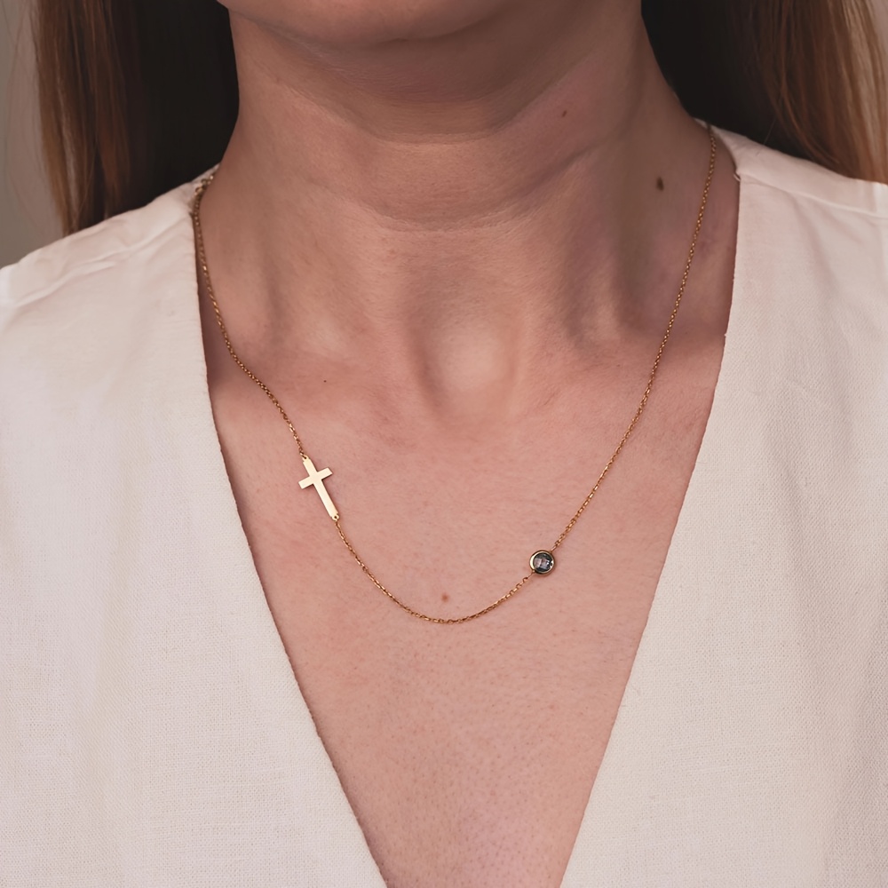 Women's Exquisite Birthstone Cross Necklace, Customizable Gift