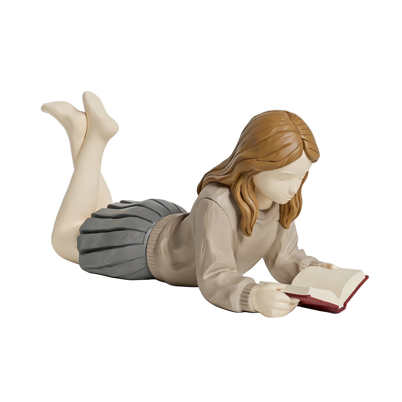 TEMU Girl Lying Down Reading Book Statue, Book Lover Gift For Women, Girl Reading Figurine For Daughter, Modern Collectible Statues For Office Desk,