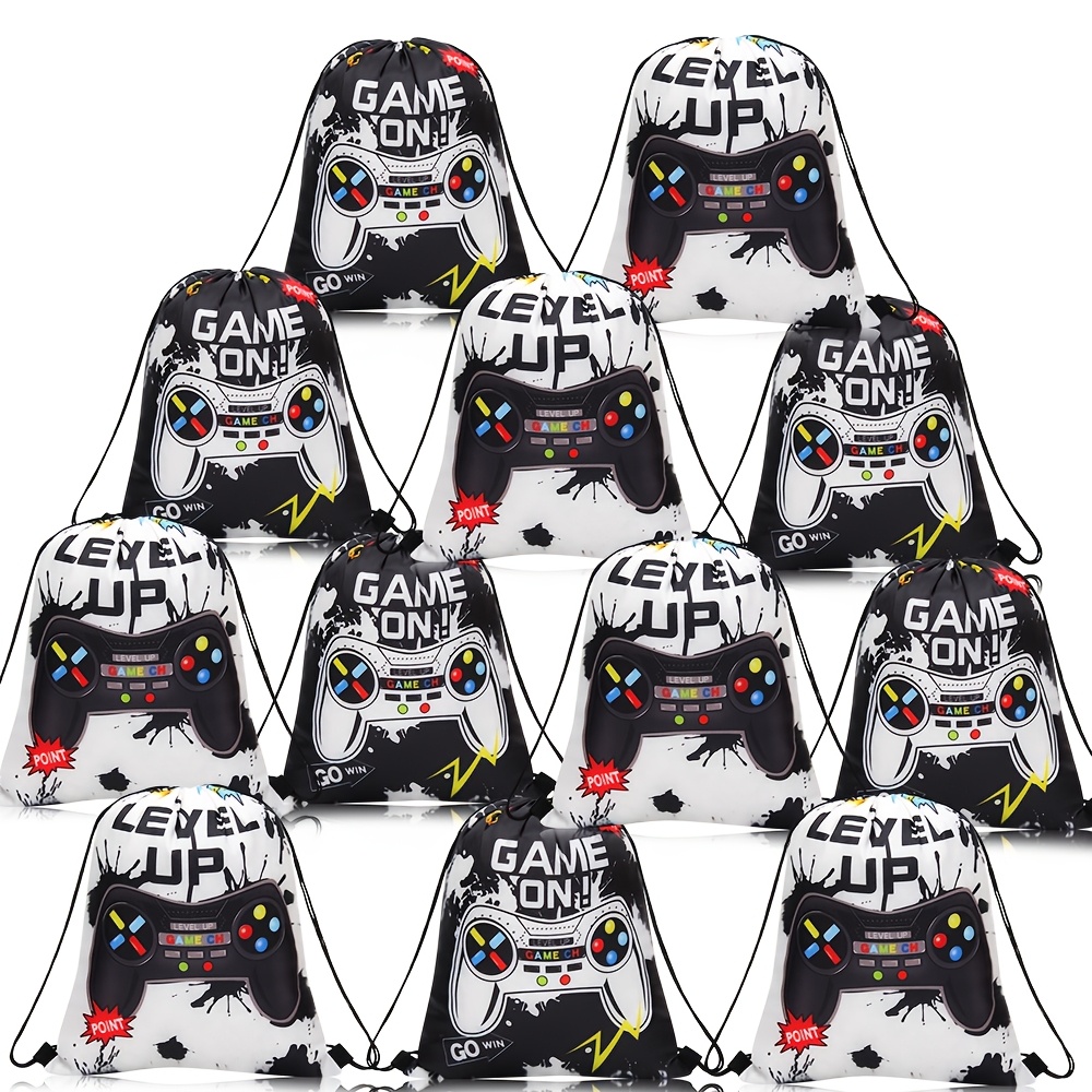 

12-pack Game Controller Themed Drawstring Pouches, Polyester Pull Bags For Video Game Party Favors, Birthday, Christmas, Halloween Gifts - Portable Backpacks For Party Bags And Candy Bags