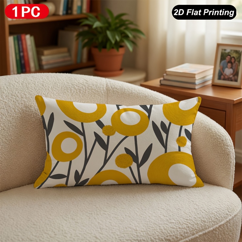 TEMU de cojín lumbar de 1 pieza con estampado 2D, de cojín floral con para decoración de interior y exterior, granja, dormitorio, , sofá, interior de