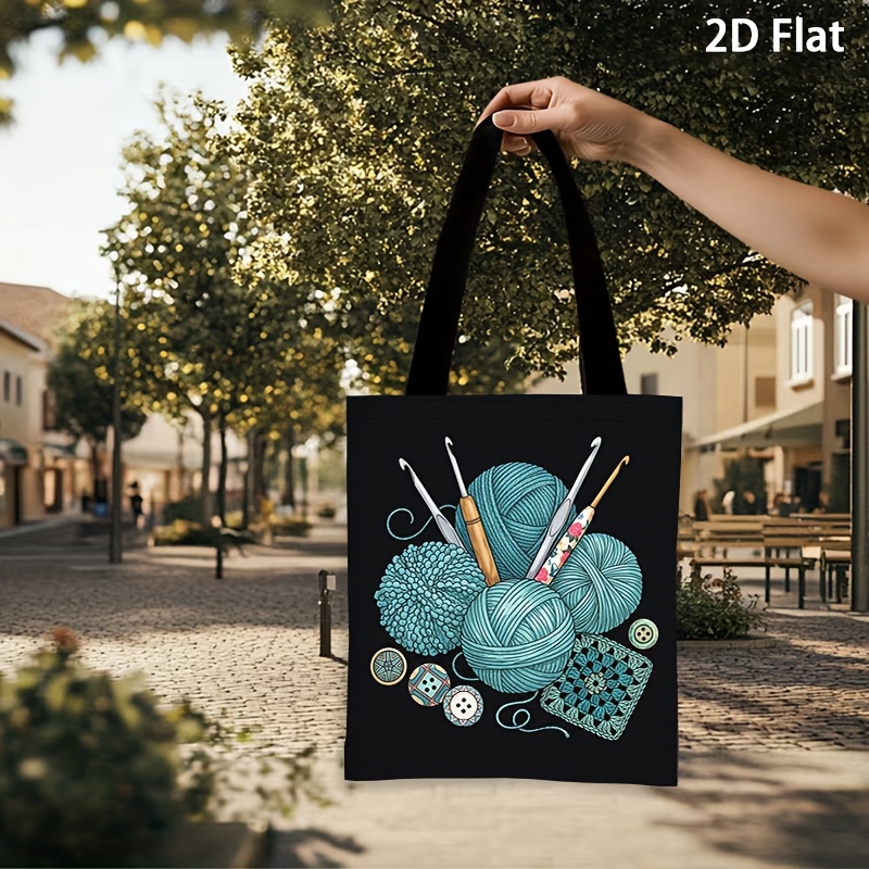 TEMU 2d Flat Printing, 1pc Canvas Bag, Yarn Balls Crochet Tools Lightweight, Portable Tote Bag, For Travel, Supermarket, Tote Bag, Daily Essentials