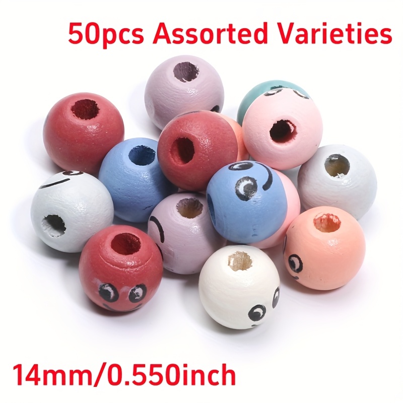 Image of 50pcs Pastel Series 14mm Face Round Wooden Beads For Necklace Pendant Decoration, Bead Gift - Random Colors