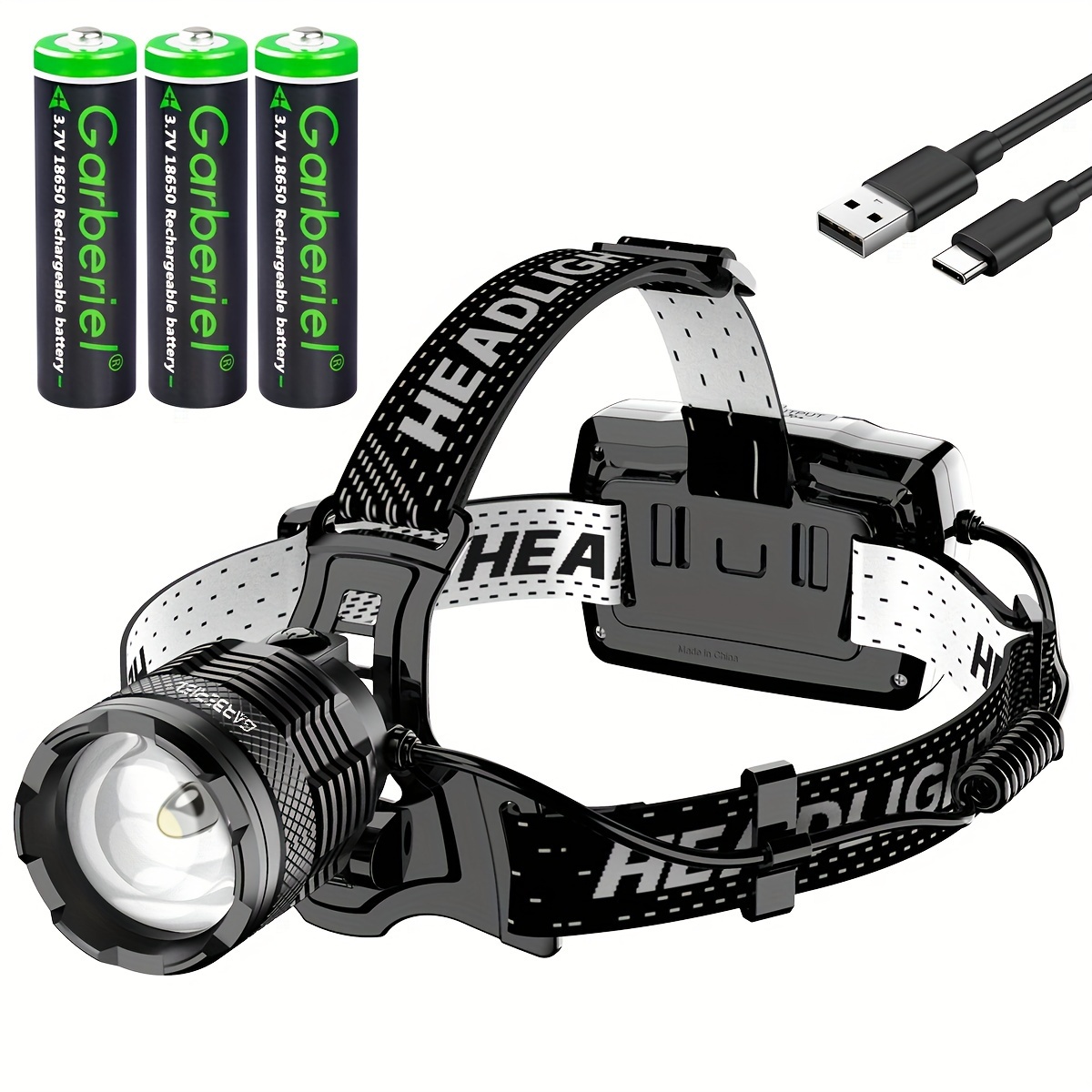 

Gift, Rechargeable Long , Sensor Head Lamp With 3 Lighting Modes | Adjustable Focus | Power Display For Camping Hunting Adventures Hiking