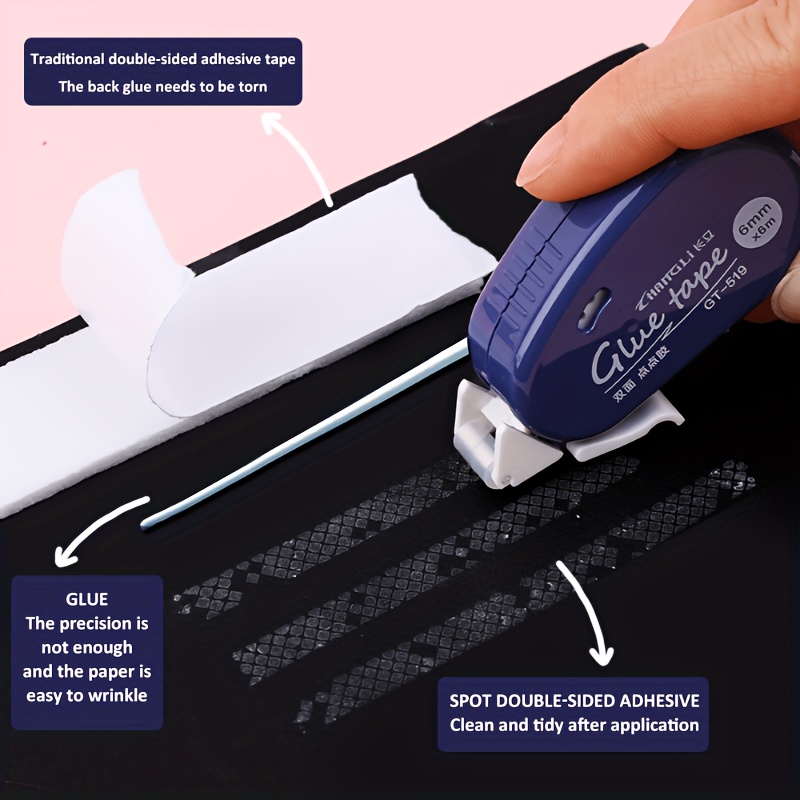 CURLING TAPE Double-Sided Adhesive Dots - 6.0meter x 0.6cm Easy Peel Roller Tape in Pink, Purple, Blue - Ideal for Scrapbooking, Collage & Photo Albums - Versatile for School, Office & Packaging Needs