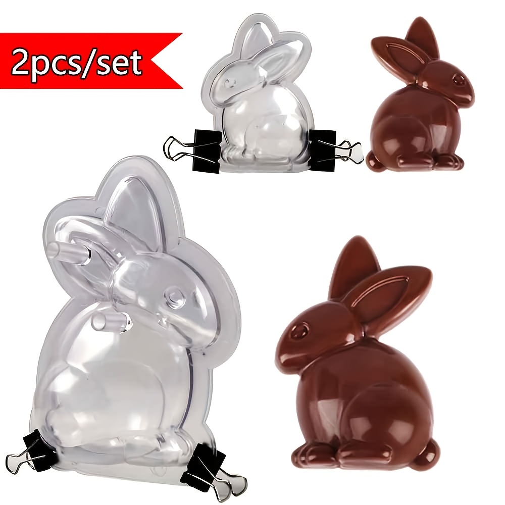 

2pcs/set Easter 3d Bunny Chocolate Molds, Large & Small Rabbit Shapes With Clips, Bpa-free Plastic, Handmade Candy Molds For Diy Desserts