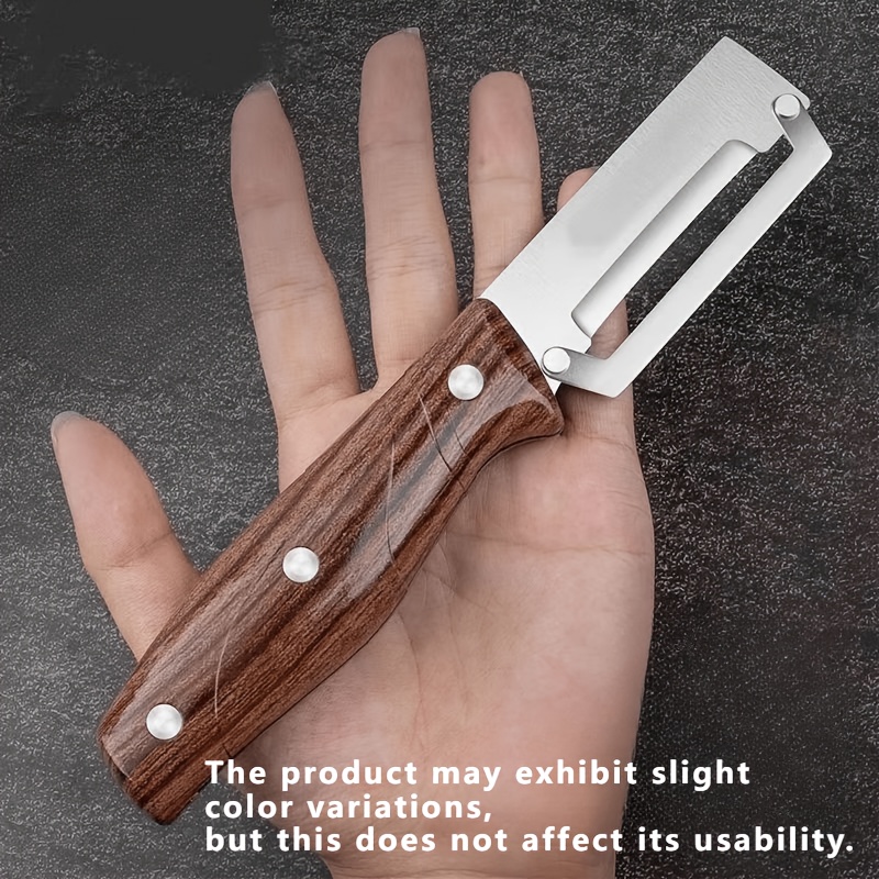 TEMU 1pc Of Stainless Steel Wooden Handle Peeler, Commercial Sugarcane Peeler, Pineapple Cutting Machine, Kitchen Melon Seed Peeler - Blade, Fruit