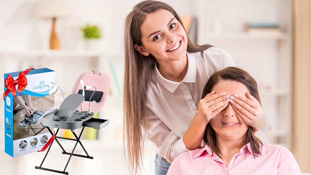 ferramentas para pedicure feminino, manicure e pedicure fáceis em casa, apoio de pé ajustável para pedicures, equipado com lupa led e ventoinha de secagem, um presente de   ideal para mulheres detalhes 4