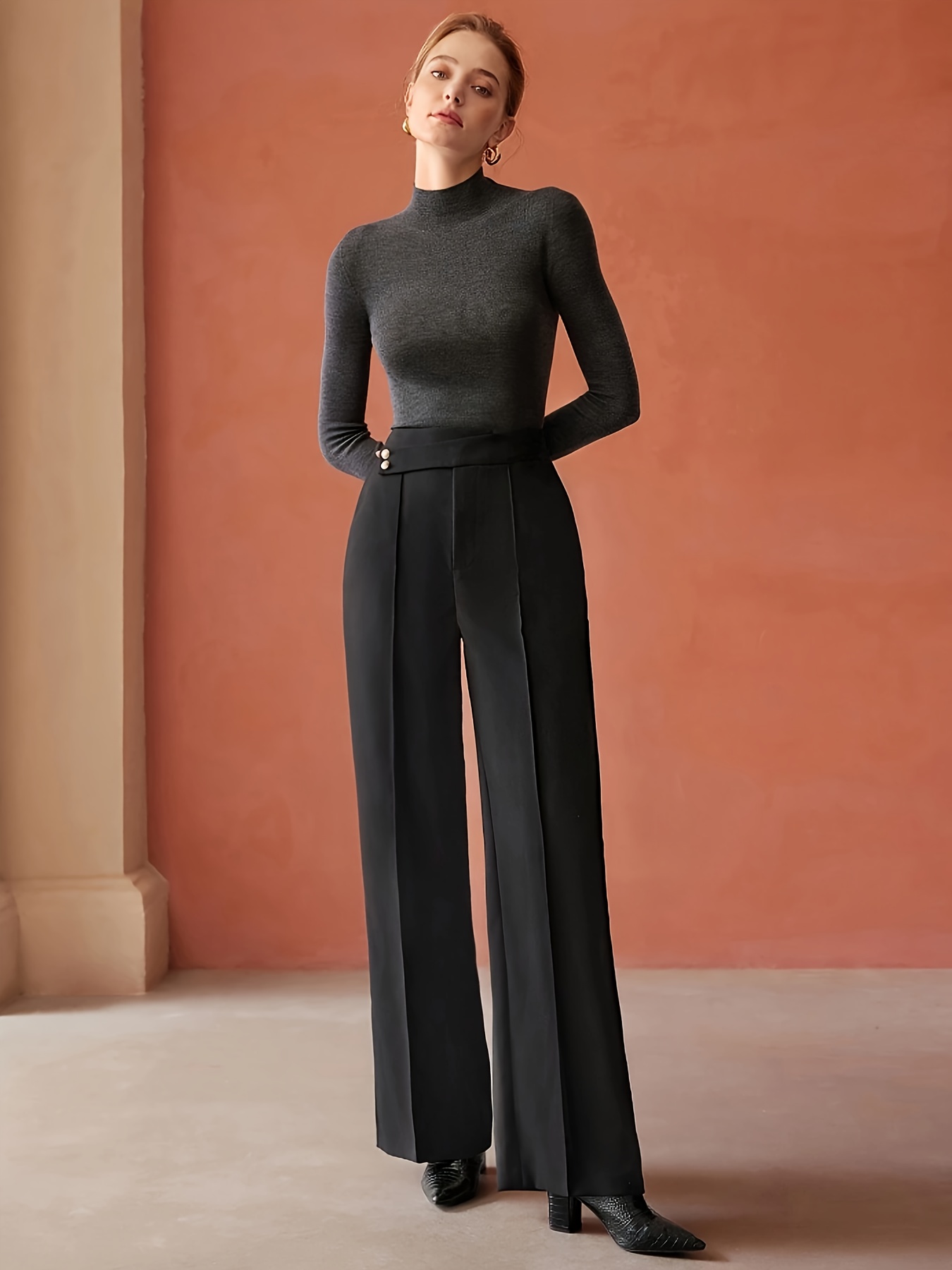 slant pockets high waist tailored pants casual skinny button Temu