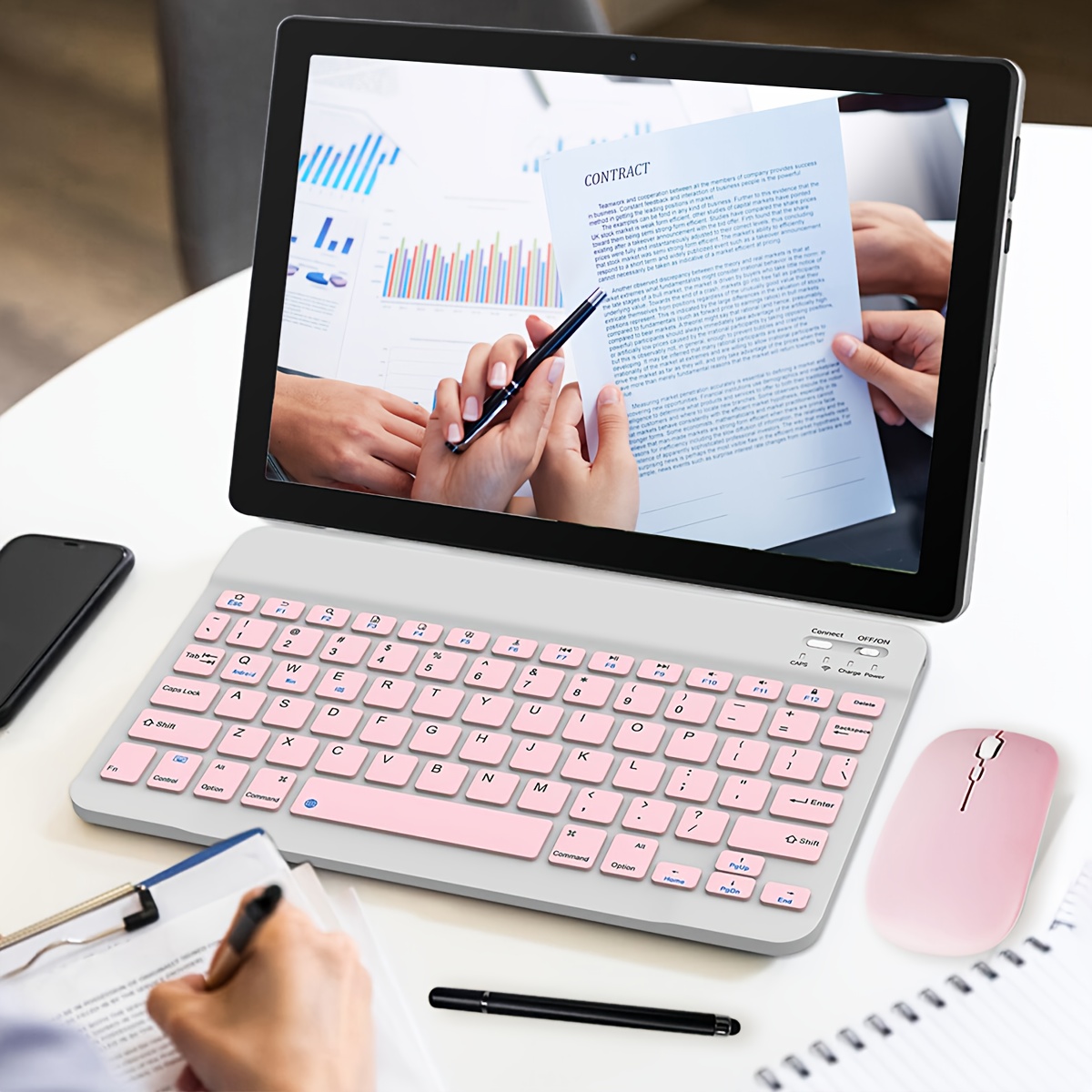   2 in 1 touchscreen tablet with wireless keyboard android 14     inch screen 8gb 3 5   64gb rom expandable up to 1tb wifi 6 5mp 8mp camera 1280 800 hd 5000 mah with wireless keyboard mouse stylus stylus without electricity computer bag