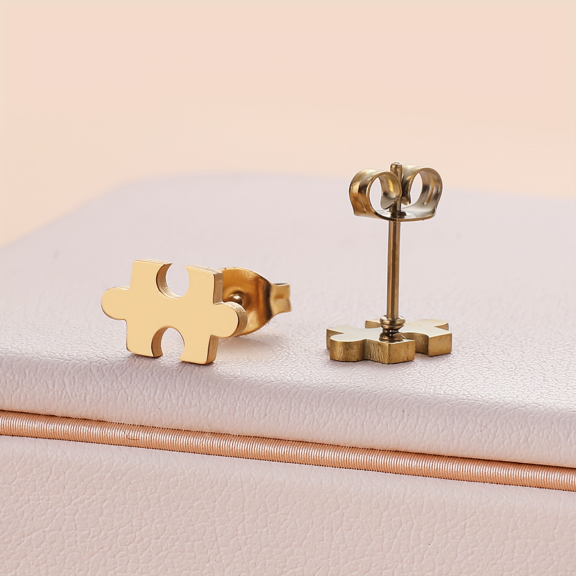 TEMU 1 Paar/3 Paar Roestvrijstalen Hypoallergene Puzzel Vorm Oorbellen voor Vrouwen - 18K Verguld, Elegante Alledaagse Sieraden met Veilige Pasvorm,