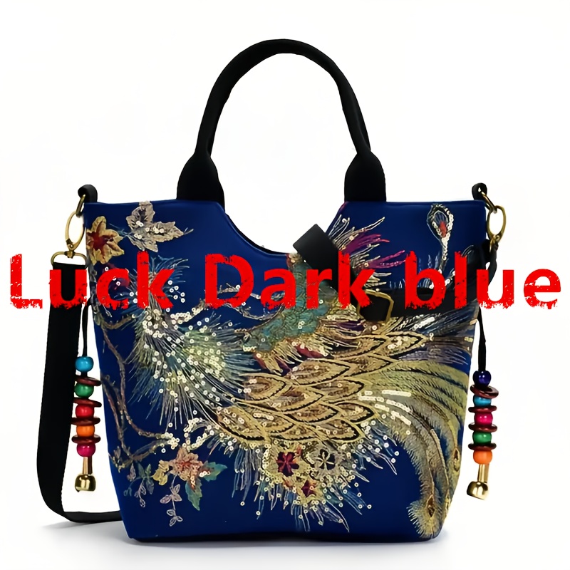 Temu – TEMU Embroidered Bag Peacock Embroidery Shoulder Portable Diagonal Package Satchel Handbags Purse