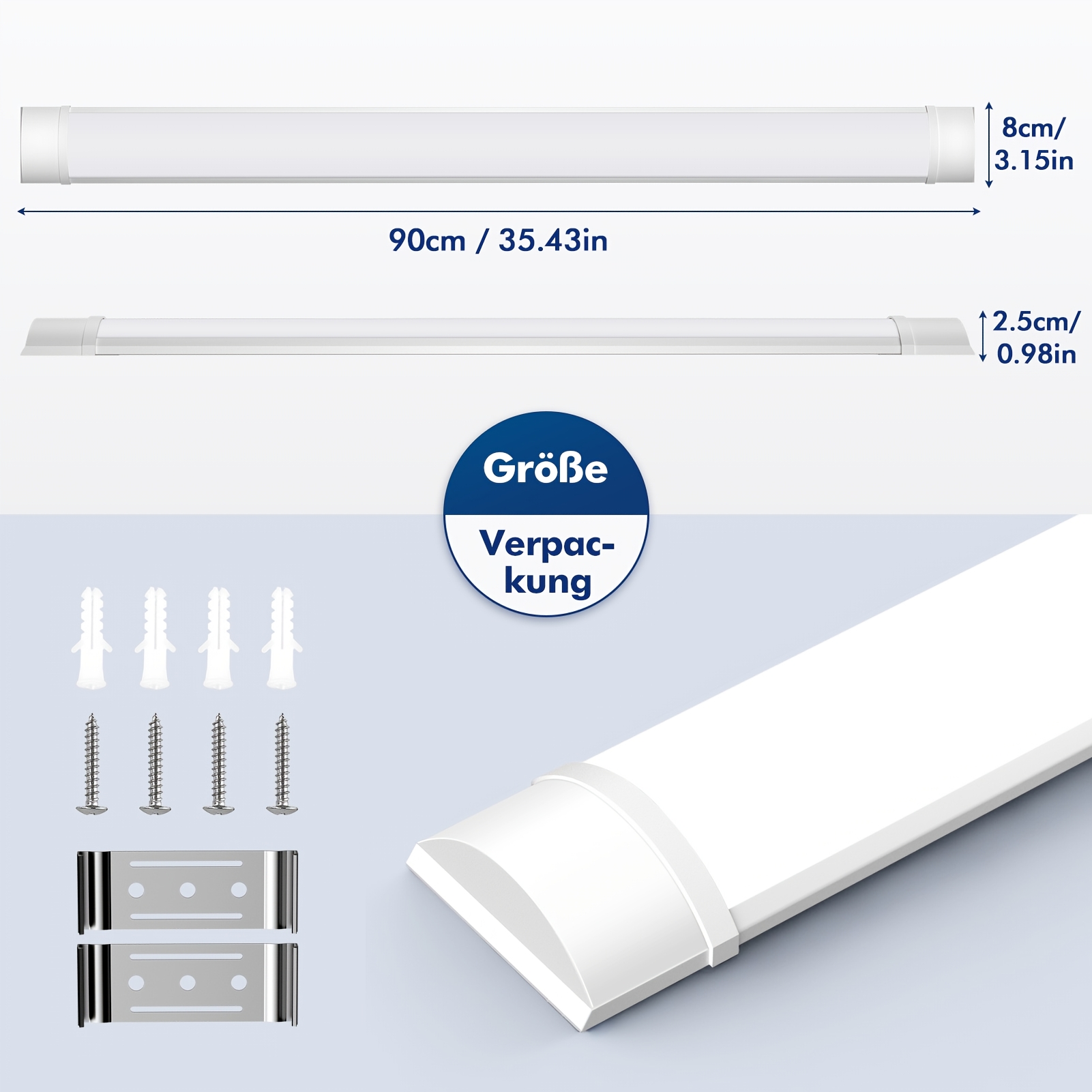 Image of 5 Pack 30w 90cm/3ft Led Slimline Batten Light, Cool White Led Tube, Led Indoor Lighting, Bay Lighting, Suitable For , , Gyms, Basements
