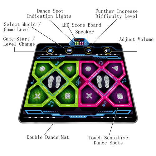 double for kids electronic dance game pad with 8 led lights tracks 3 difficulty levels non slip play mat with adjustable volume great gift for birthday christmas