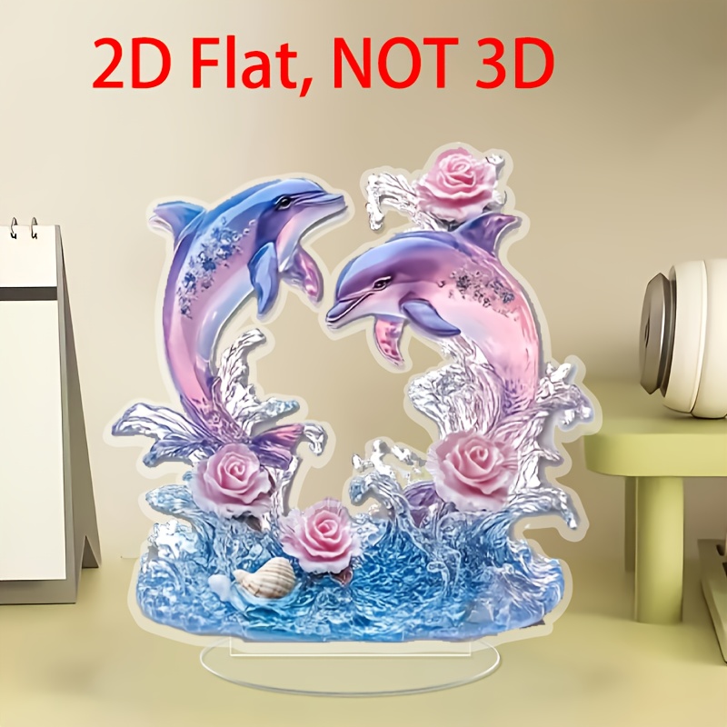 

2d Flat, Acrylic Dolphin Figurine - 2d Transparent, Versatile Decor For Home, Office & Parties, Ideal Valentine's Day Gift, Dolphin Decor