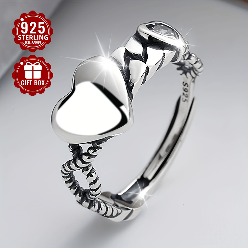 

925 Sterling Heart Band Ring Vintage Style Adjustable Finger Ring Jewelry Index Finger Ring