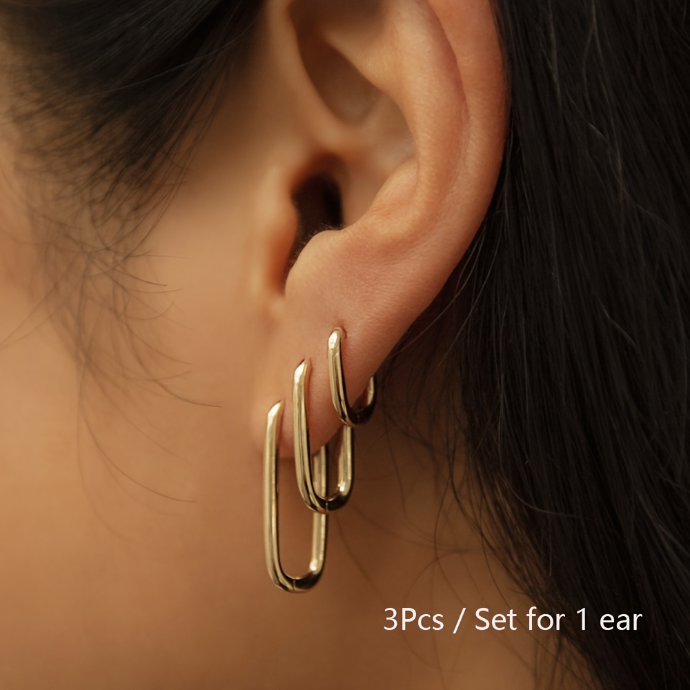 

3pcs Women's Fashion Minimalist U-shaped Ear Studs For Casual, Vacation, And Versatile Gift