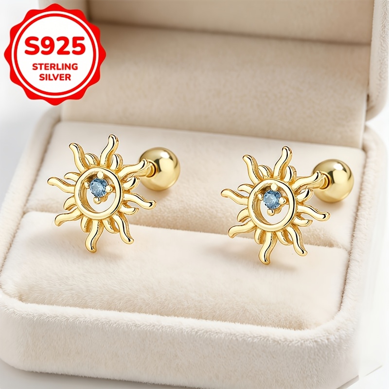 S925 Silver Sun-threaded Screw-back Earrings, Exquisite
