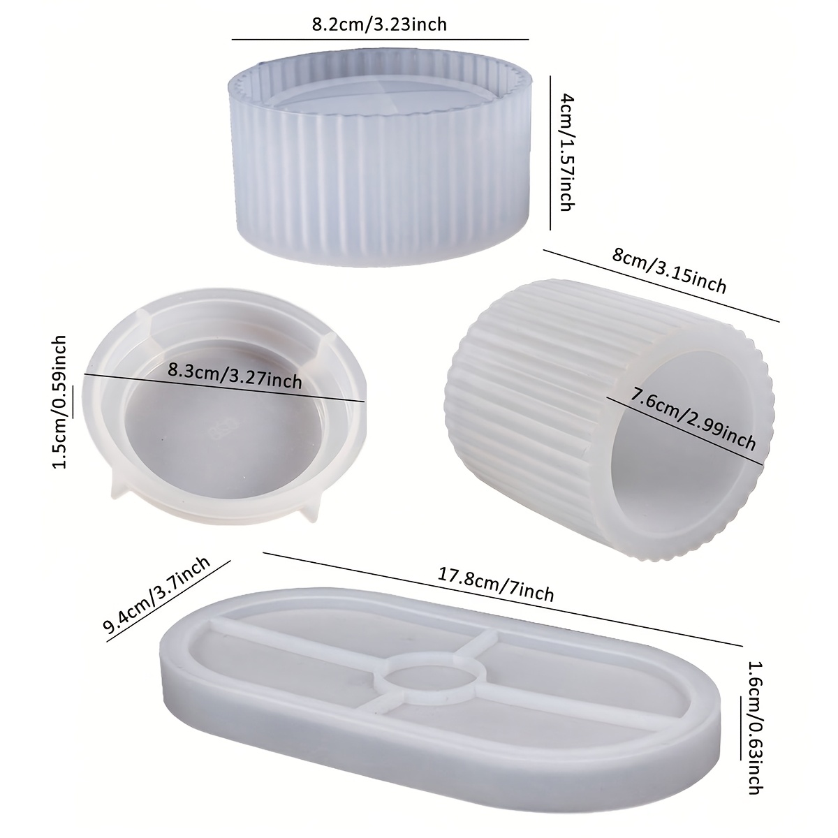 TEMU Ensemble de Moules pour Plateau à Bougies, Boîte de Rangement Rayée en Silicone, Ensemble de Moules de Coulage Époxie pour Plateau Ovale pour