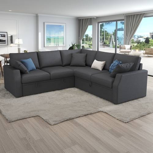 85 inch l shaped sofa bed with pull out mattress and storage seating linen fabric corner sectional suitable for living rooms and apartments