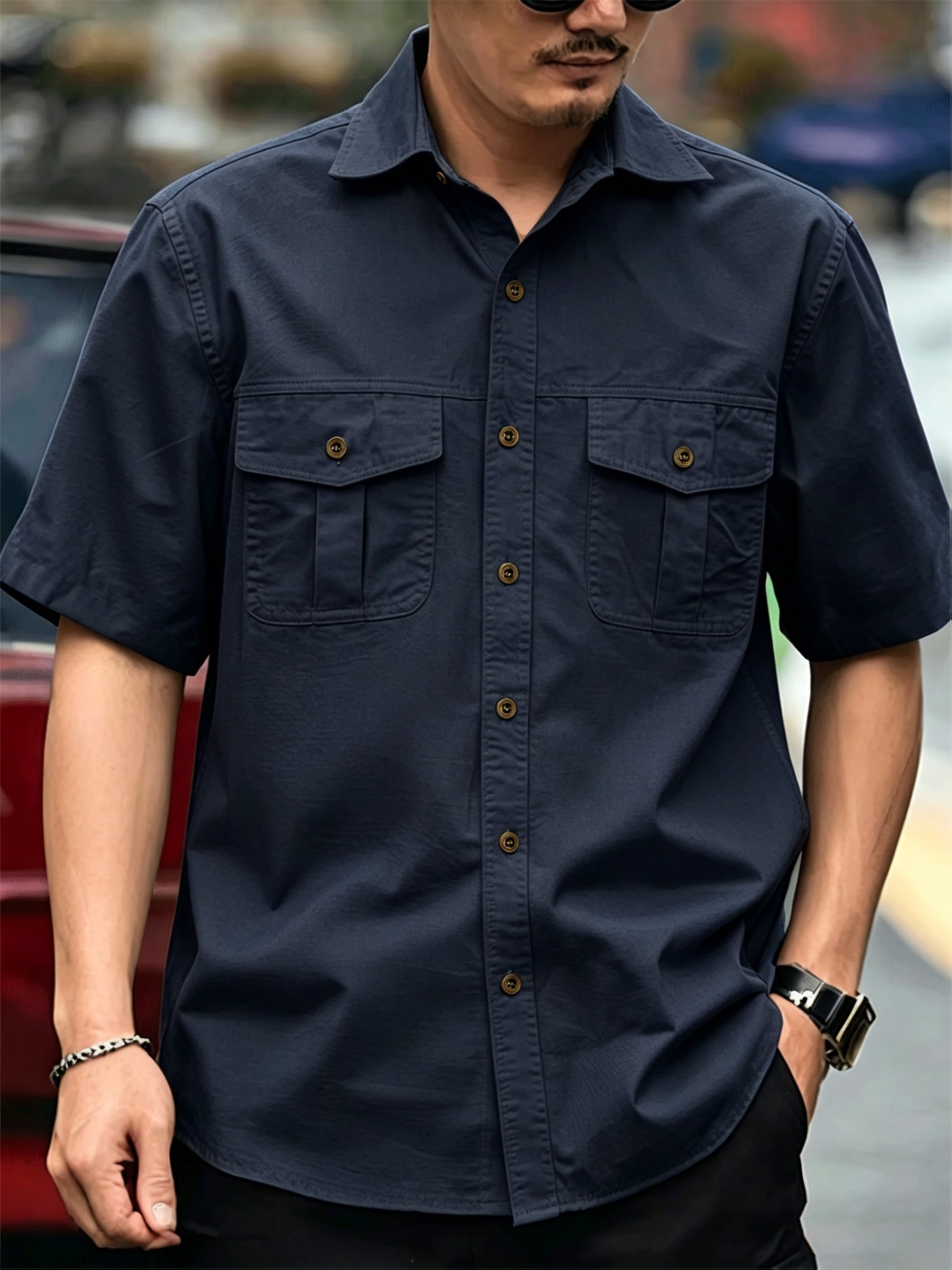 mens summer oxford short sleeve work shirt lightweight and breathable with pockets european and   light business casual dual use outdoor commuting work and sports shirt