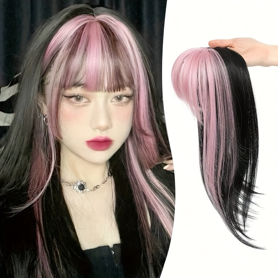 360 clip in bangs hair topper half natural black Temu