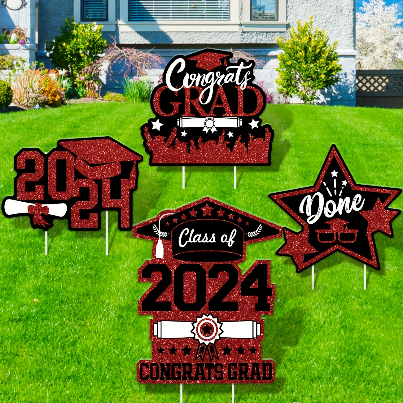 

4pcs, 2024 Graduation Party Decorations Maroon And Black Grad Outdoor Yard Signs With Stakes Class Of 2024 Yard Signs Lawn Yard Decorations For Congrats Grad (4 Pieces)